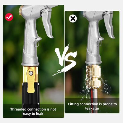 Garden Hose Nozzle Sprayer with Full Brass Nozzle, 100% Heavy Duty Metal Water Sprayer Nozzle Fits 3/4” Garden Hose Thread with 4 Patterns, 360° Rotating Adjustable Nozzle for Plants, Lawns, Cars