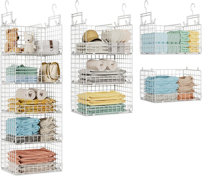 VyGrow 5 Tier Hanging Closet Organizer with Adjustable Dividers, Heavy-Duty Storage Shelves for Clothing, Kitchen, Laundry Room, Extra Large Baskets, 15.7" W x 11.8" D x 51" H, White