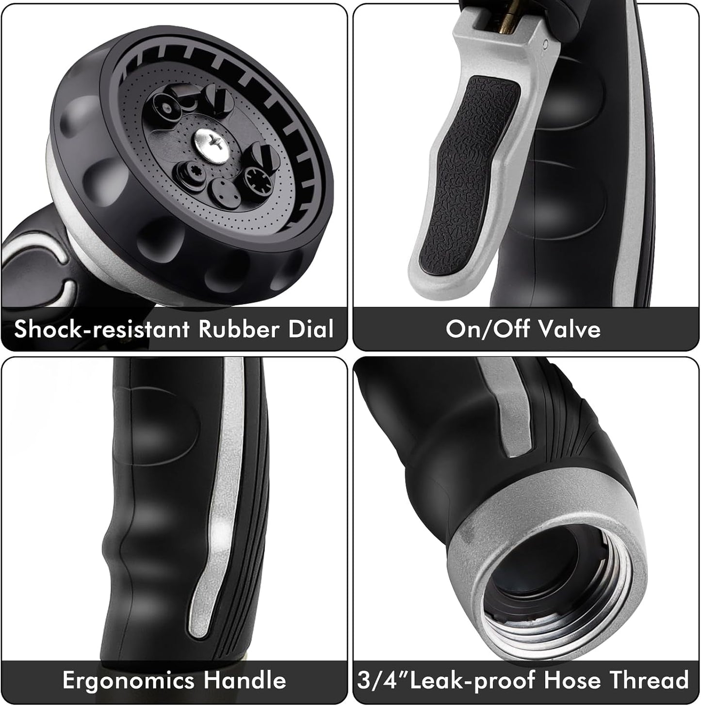 RESTMO Hose Nozzle with Easy Self-Lock Trigger, Heavy Duty Metal Water Hose Sprayer with 9 Spray Patterns and On/Off Valve, Ideal for Outdoor Lawn & Garden Watering, Car & Pet Washing