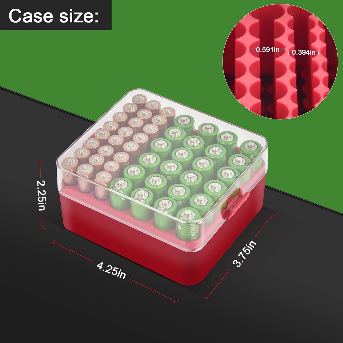 ALCYON Battery Organizer Storage Case, Battery Vault Box Container for 48pcs AA Batteries, Plastic Clear Protective Battery Holder for Travelling/Home/Office (Black, Large)