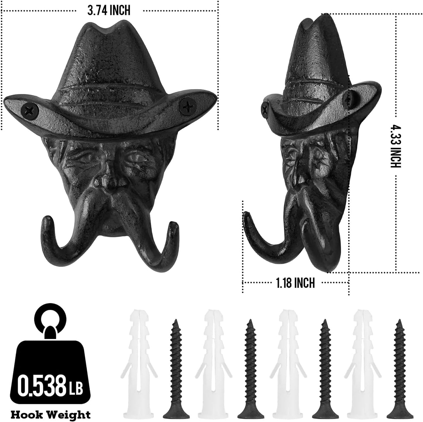 Coat Hooks Wall Mounted, Rustic Bat Key Hook Holder, Heavy Duty Decorative Black Wall Hooks for Mudroom, Towels, Hat Rack, Purse Hooks, Cast Iron Decorative ‎Antique Black Hooks