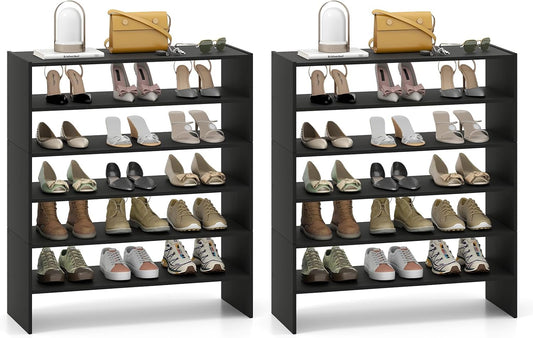 Giantex 3-in-1 Vertical Shoe Rack, 6-Tier Free Standing Shoe Storage Organizer w/Stackable Design for 18 Pairs, 31 Inch Wide Wood Shoe Shelf for Closet, Entryway, Living Room, Office, Brown