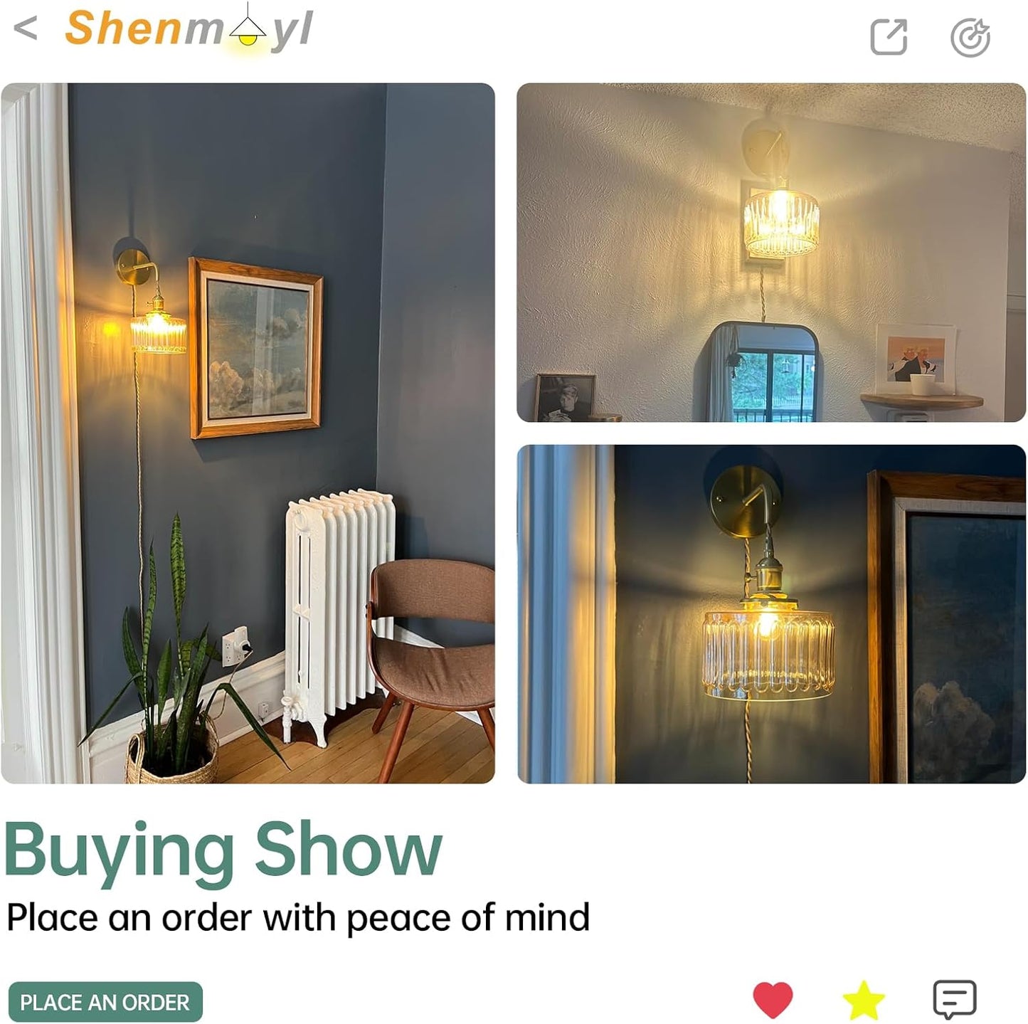 Shenmoyl Vintage Battery Operated Wall Sconce with Clear Striped Glass Lampshade 5000 mAh Rechargeable Battery Powered Wall Light with Remote Control for Bedside Bedroom Doorway, Set of 2