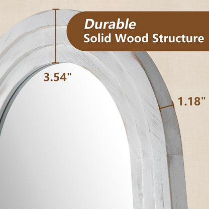 MELOMOIR Arched Full Length Mirror with Solid Wood Frame, 56"x21" Rustic Farmhouse Floor Mirror with Stand, Free Standing Leaning Hanging, for Bedroom Living Room Dressing Room Entryway, Brown