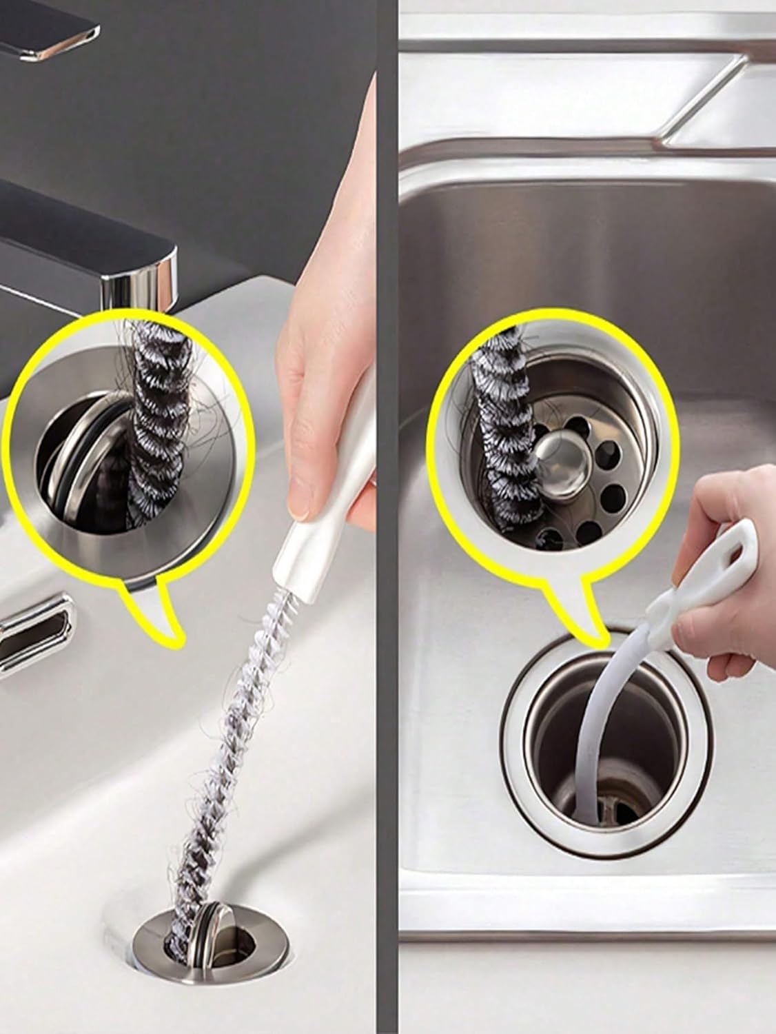 3 Pcs Flexible Plastic Drain Clog Remover Tool Kit 25 Inch Hair Snake Catcher with Long Pipe Cleaning Brush for Bathroom Sink Bathtub Shower Kitchen Plumbing Relief (White)