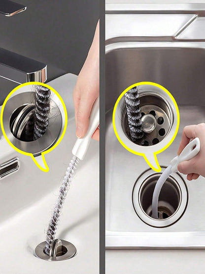 3 Pcs Flexible Plastic Drain Clog Remover Tool Kit 25 Inch Hair Snake Catcher with Long Pipe Cleaning Brush for Bathroom Sink Bathtub Shower Kitchen Plumbing Relief (White)