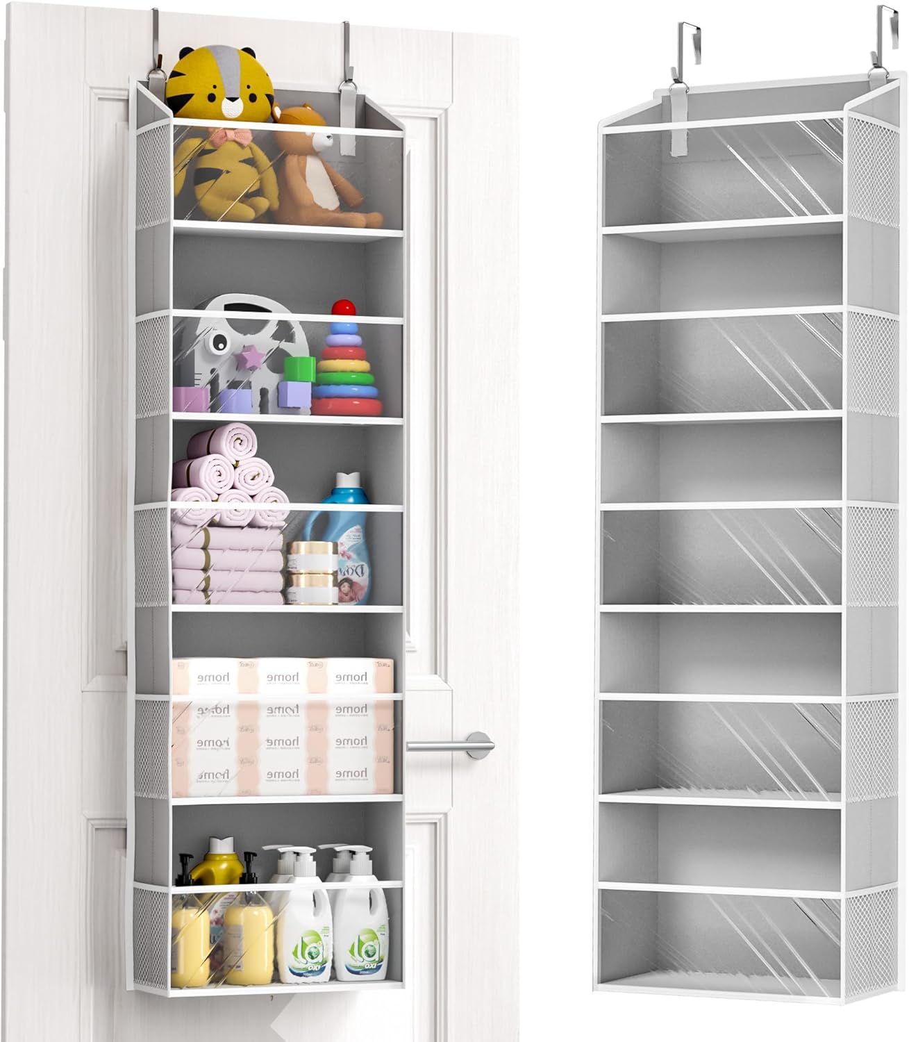 ULG Over the Door Organizer, 5-Tier Extra Large Hanging Storage with 10 Mesh Pockets, 100 lbs Capacity, Heavy Duty Door Organizer for Closet, Bedroom, Nursery Storage, Beige
