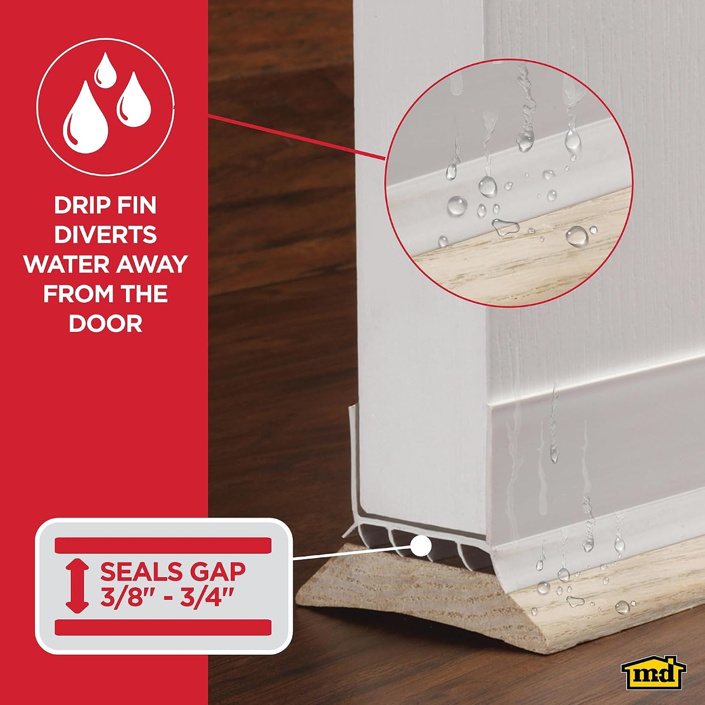 M-D Building Products Vinyl Cinch U-Shape Door Bottom Seal, Slide-On Weatherstripping Draft Stopper, Easy to Install, Fits 36” x 1-3/4” Doors, Fills 3/8”- 3/4” Gaps, 43337, Brown