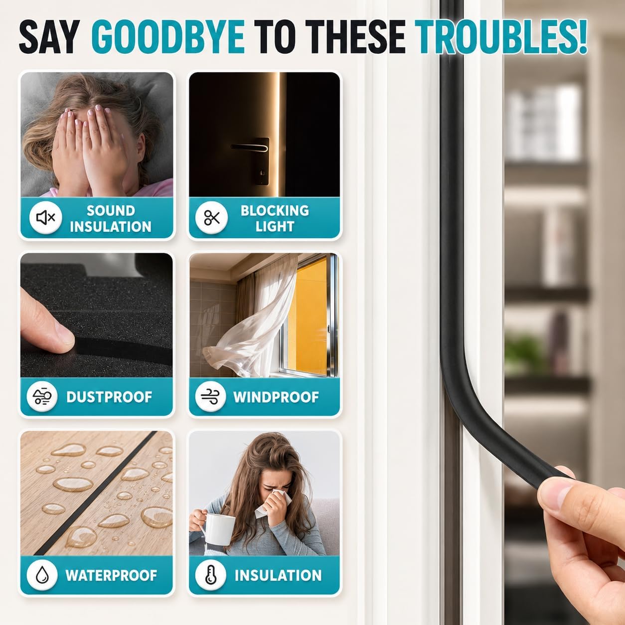 20FT Weather Stripping Door Seal - Self Adhesive Weather Insulation Strip Weatherstripping Silicone D Shaped Seal Strip Door Frame Gap Filler/Window Soundproofing