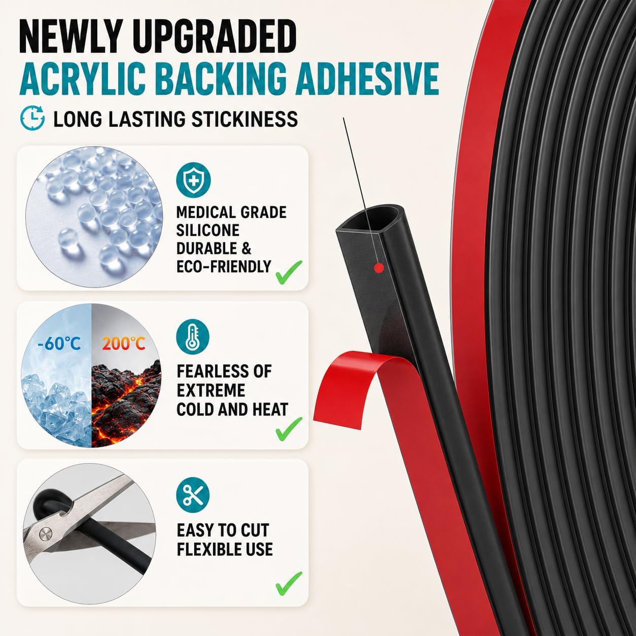 20FT Weather Stripping Door Seal - Self Adhesive Weather Insulation Strip Weatherstripping Silicone D Shaped Seal Strip Door Frame Gap Filler/Window Soundproofing