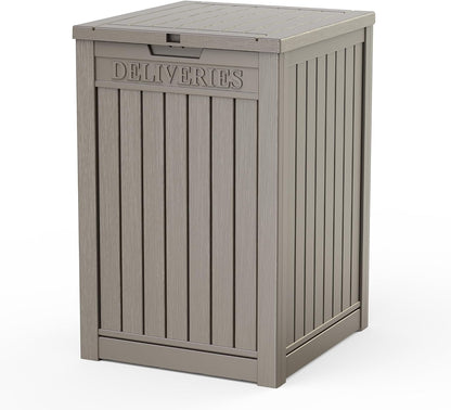 EasyUp 33 Gallon Resin Deck Box Waterproof, UV Resistant Outdoor Storage Box for Delivery, Porch, Patio and Garden, Stripe Black