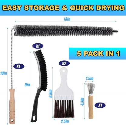 Palksky Refrigerator Coil Cleaning Brush Set, Fridge Radiator Brush & Condenser Coil Cleaning Brush for Dust Removal, Crevice Gap Cleaning Tool for Tight Spaces (5-Pack) ﻿