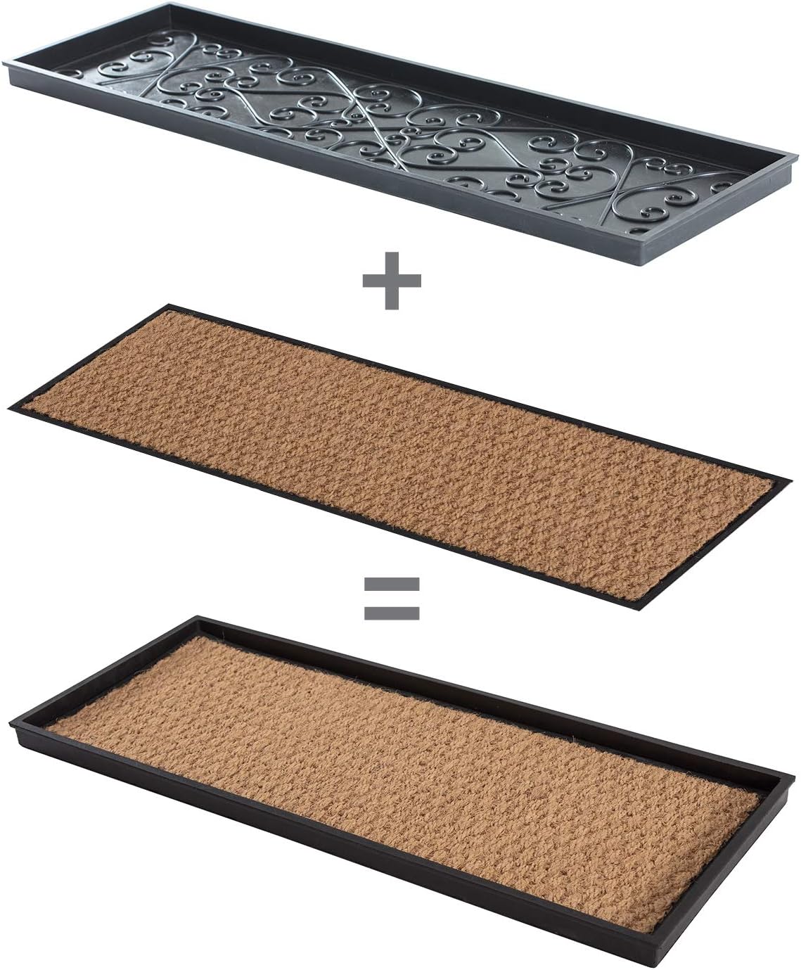 Anji Mountain Heavy Duty Waterproof Rubber Shoe Storage Mat Organizer/Boot Storage Tray Multi Use For Entryway with Coir, Tan and Khaki Insert , Fits 4 Pair (46.5" Wide)