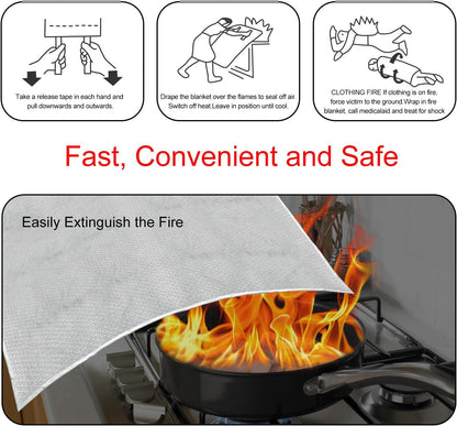39"x39" Fire Blanket Emergency for Home, Kitchen, Camping & Car - Heavy Duty Fiberglass Fire Suppression Safety Cover (1 Pack)