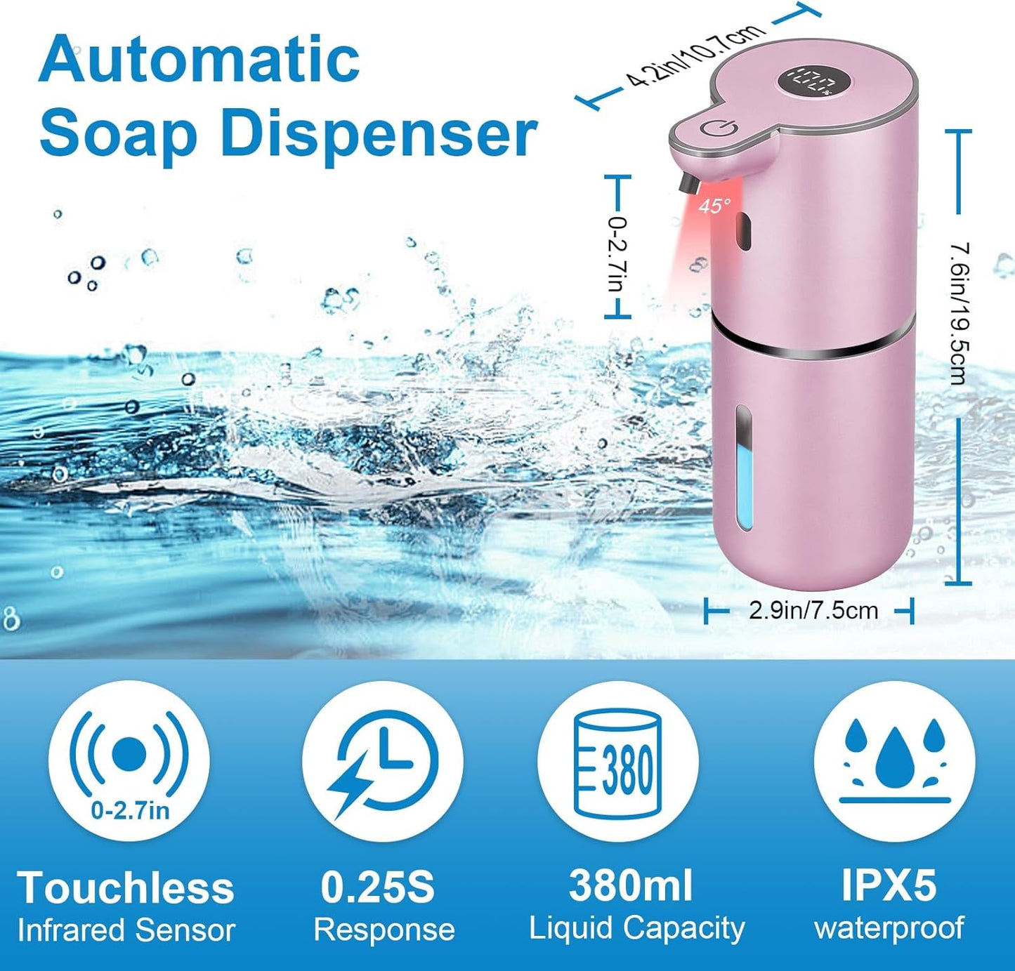 OHIFAST Automatic Foaming Soap Dispenser Touchless, USB Rechargeable Smart Hand Soap Dispenser, 6-Level Adjustable, 12.8oz/380mL Wall Mounted for Bathroom Kitchen Dish Soap-White