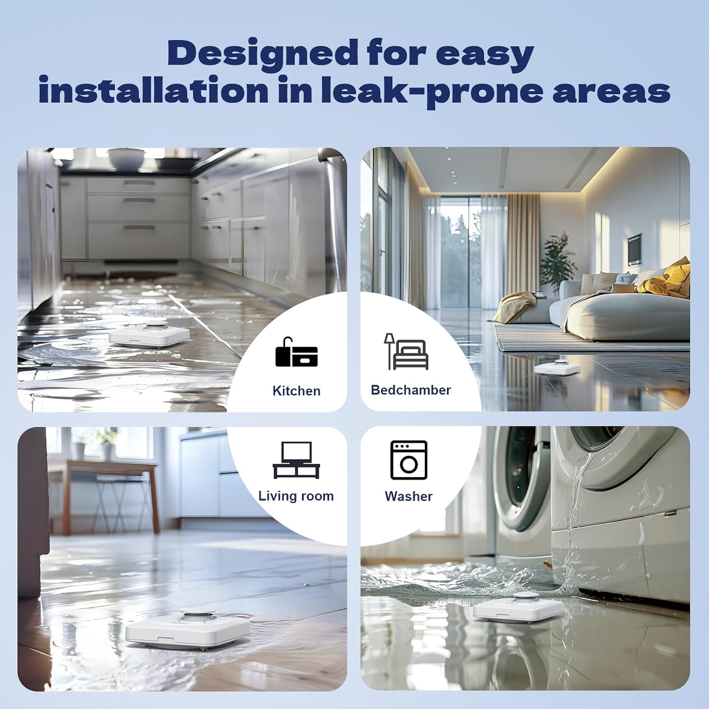 Baldr Smart Water Leak Detector Wireless Wi-Fi Water Sensor for Home with Real-time Email/APP Alerts, 100dB Local Alarm, Suitable for Kitchen, Basement, 3 Sensors