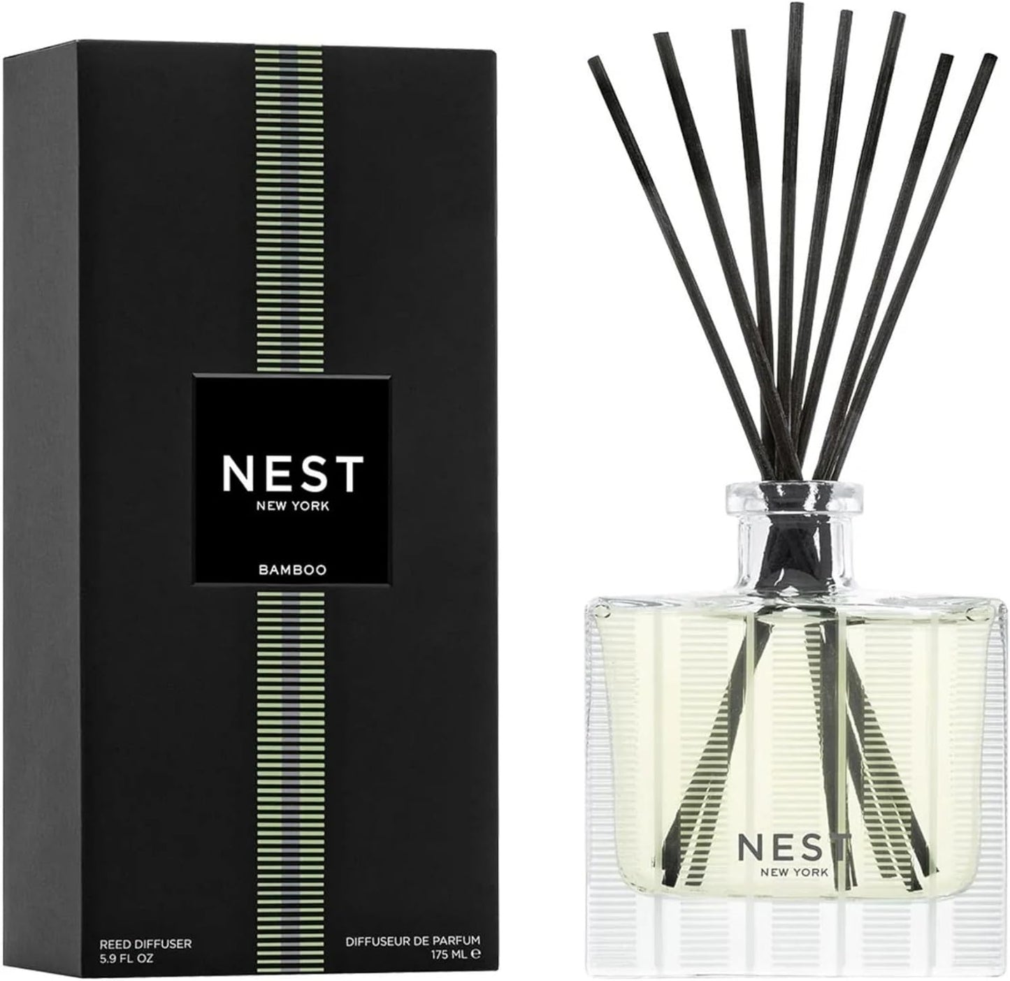 NEST New York Reed Diffuser, Moroccan Amber - 5.9 fl oz - Fragrance for Up to 90 Days - Reusable, Refillable Glass Holder - Includes 8 All-Natural Reed Sticks - Flame Free