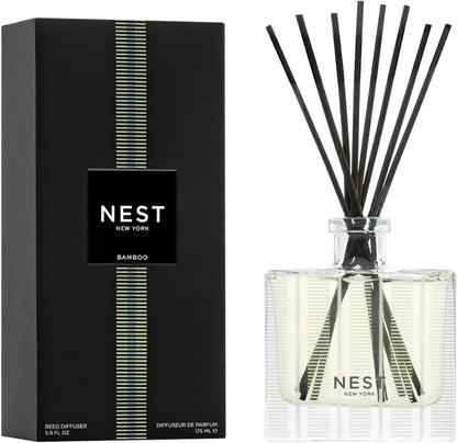 NEST New York Reed Diffuser, Moroccan Amber - 5.9 fl oz - Fragrance for Up to 90 Days - Reusable, Refillable Glass Holder - Includes 8 All-Natural Reed Sticks - Flame Free