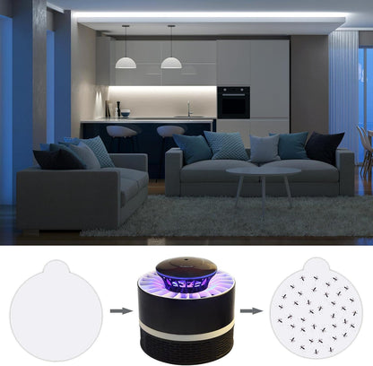 48 Pcs Round Insect Trap Refillable Glue Boards Sticky Fruit Fly Trap Mosquito Fly Killer for Mosquitoes Fruit Flies Gnats Moths Fits Most Models Indoor Outdoor Lamp (4.3 Inch)