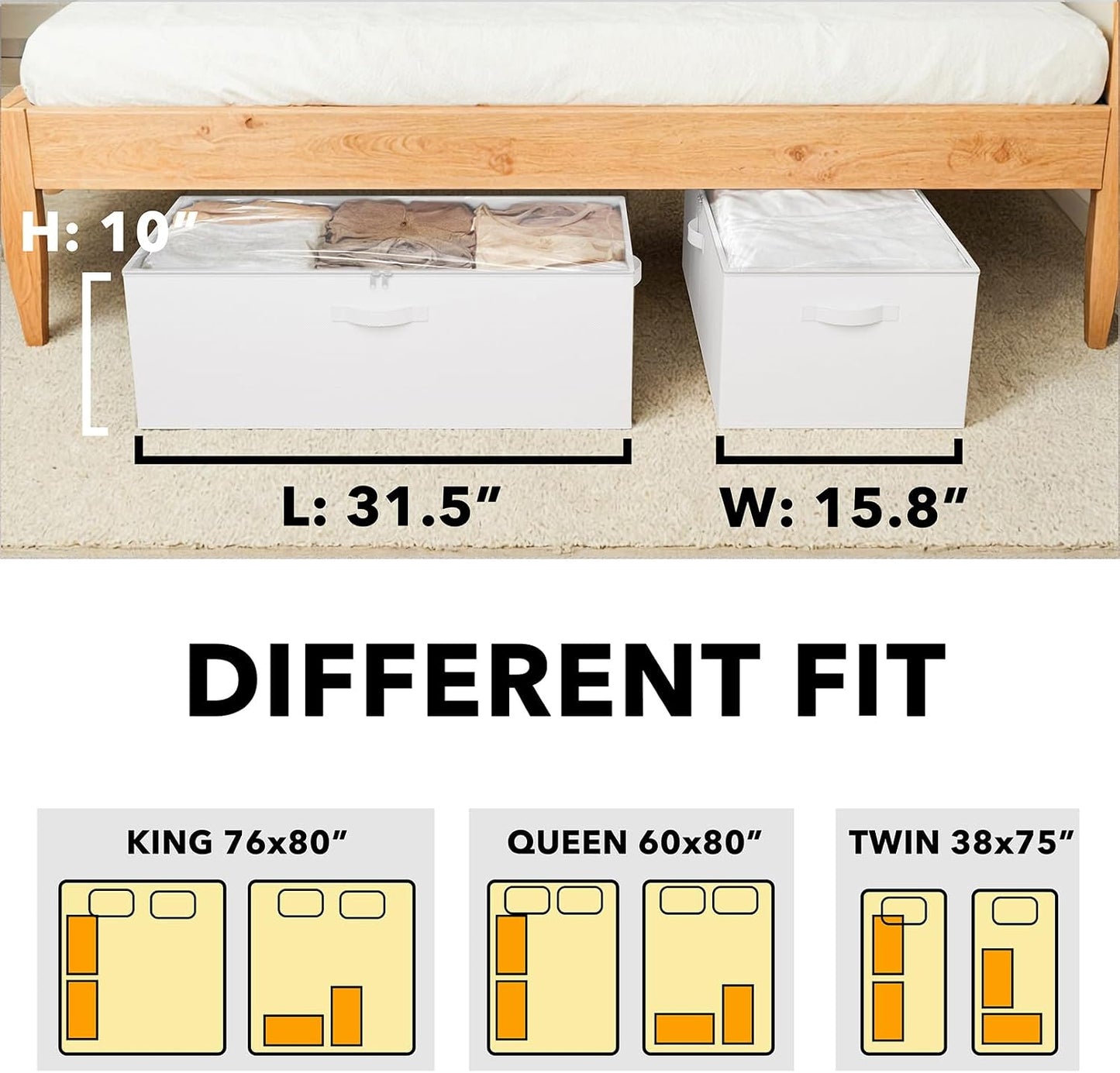 SpaceAid 2 Pack 10" High Under Bed Storage Containers, Large Underbed Storage Organizer Bins with Lids for Bedroom, Dorm, Clothes, Closet Organization, Bed Sheets and Blankets (Gray)
