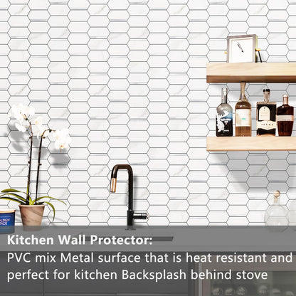 Vamos Tile Long Hexagon Peel and Stick Backsplash Tile - 10 Sheets Stick on Backsplash for Kitchen and Bathroom 12.4 x 12 Inch Glossy Wood Grain PVC Self Adhesive Mosaic Wall Tiles