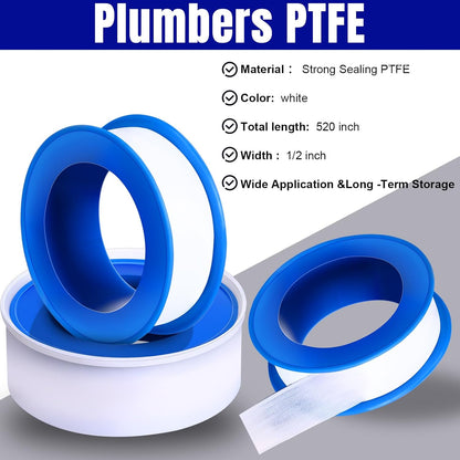 Pushglossy 50 Rolls PTFE Tape 1/2 x 520 Inches Plumbers Waterproof Sealant Plumbing Tape for Shower Head Repairing Water Pipe Sealing (White)