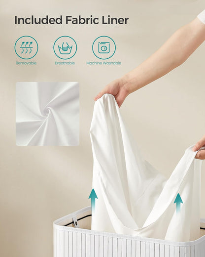 SONGMICS Laundry Hamper with Lid, Bamboo Launry Basket with Handles, Foldable Storage Basket for Laundry Room, Bedroom, 100L, Brown ULCB063K02