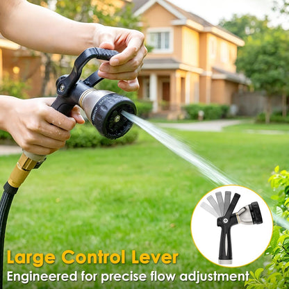 FANHAO Heavy Duty Fireman's Hose Nozzle, Metal Water Nozzle with 8 Spray Patterns, High Pressure Garden Hose Sprayer with Lever Control and Non-Slip Grip to Water Plants & Lawns, Wash Cars & Clean