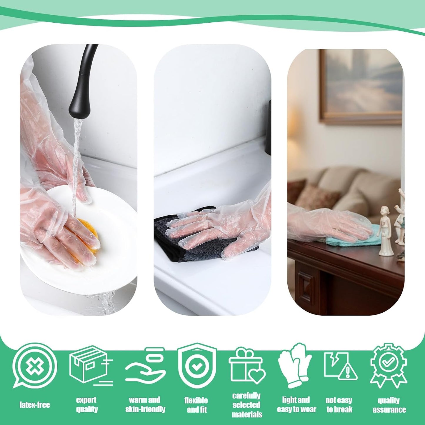 20PCS Transparent Long Disposable Rubber Cleaning Gloves, 23.6in Plastic Dishwashing Gloves, Waterproof and Non-slip Disposable Plastic Glove for Housework, Kitchen, Dishwashing, Gardening