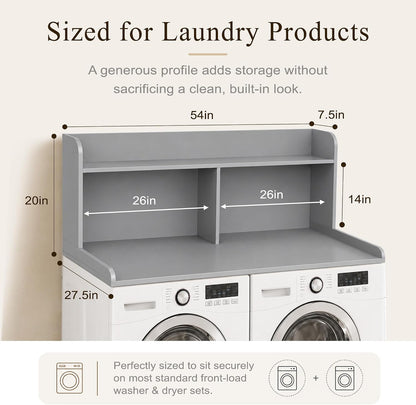 Royxen Laundry Countertop with 20" Shelf Universal Fit, Washer and Dryer Countertop with Storage Space, Laundry Room Storage (Walnut)
