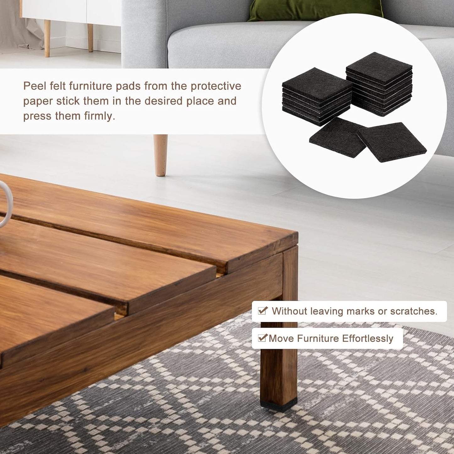 uxcell Furniture Pads, 16Pcs 2.5" - Square Self Adhesive Felt Furniture Pads, Floor Protectors for Furniture Feet Chairs Legs Hardwood Floors (Brown)