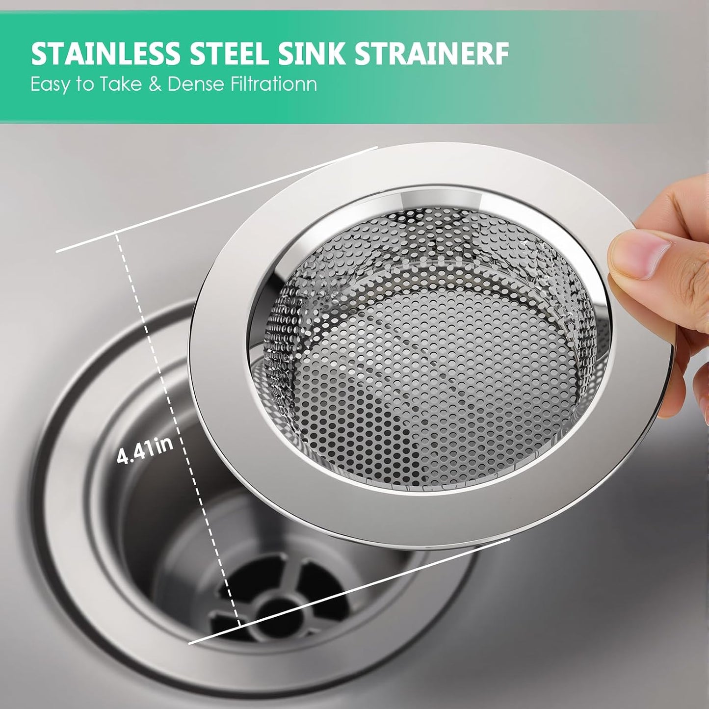 TENOC 2 Pack Kitchen Sink Strainer Stainless Steel, Heavy Duty Drain Strainer with Curved Rolled Edge, Anti Clog Slop Basket Filter Trap for Drain Hole, Silver