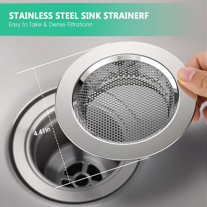TENOC 2 Pack Kitchen Sink Strainer Stainless Steel, Heavy Duty Drain Strainer with Curved Rolled Edge, Anti Clog Slop Basket Filter Trap for Drain Hole, Silver