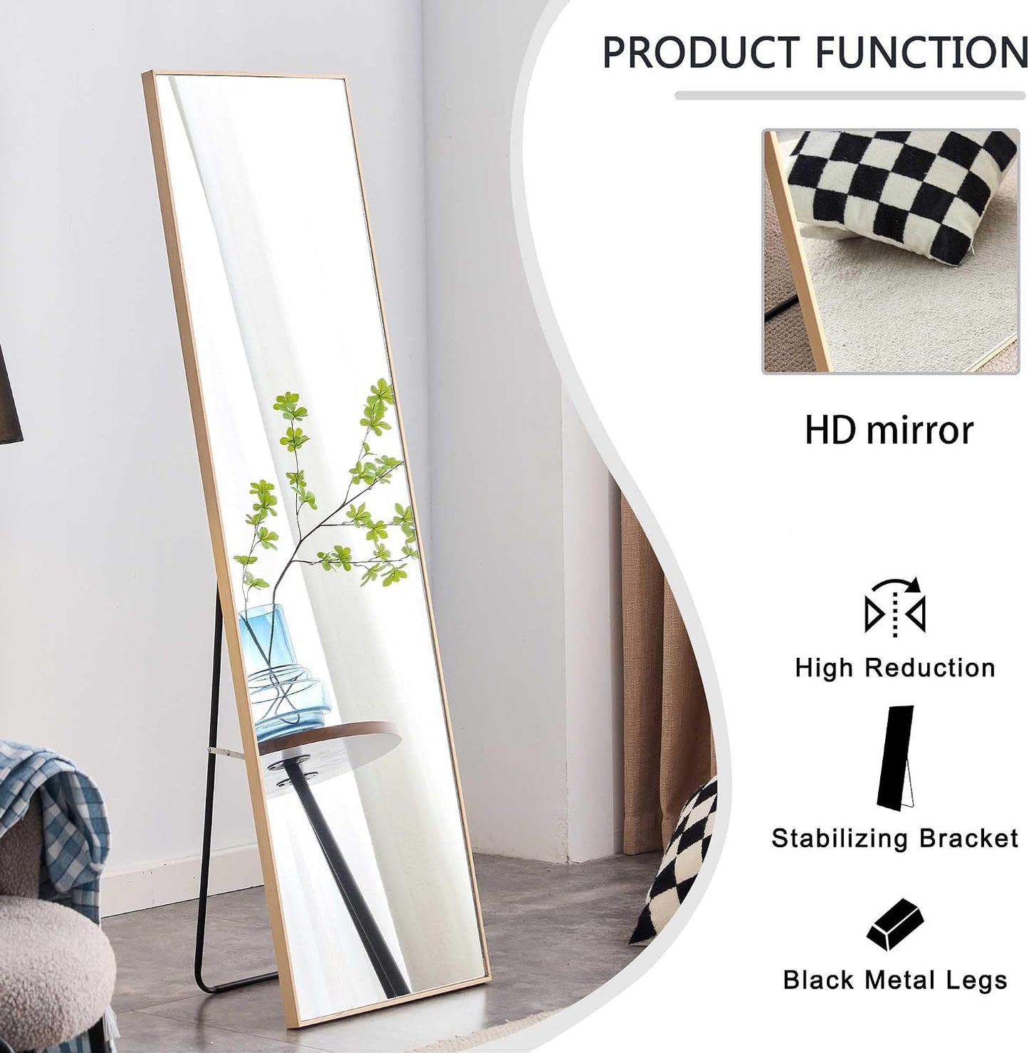 Wooden Full Length Mirror,Floor Mirror with Standing Holder Leaning/Hanging Mirror Wood Frame Large Wall-Mounted Mirror for Bedroom/Living Room,Light Oak (60x17.3)