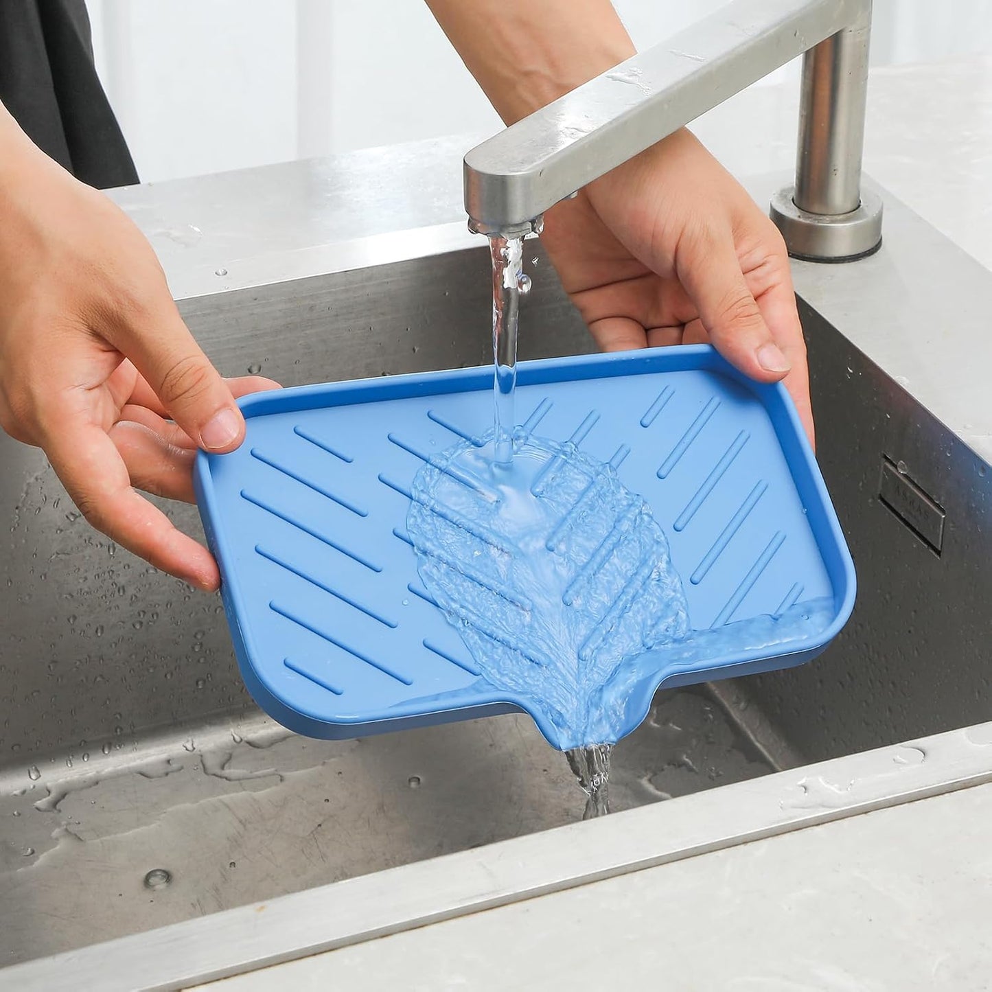 MicoYang Silicone Bathroom Soap Dishes with Drain Spout-Bathroom and Kitchen Sink Organizer,Sponge Holder,Dish Soap Tray,Perfect for Dispenser,Scrubber,Bottle,Cup on Sink or Counter-Coffee 4.9"×3.2"
