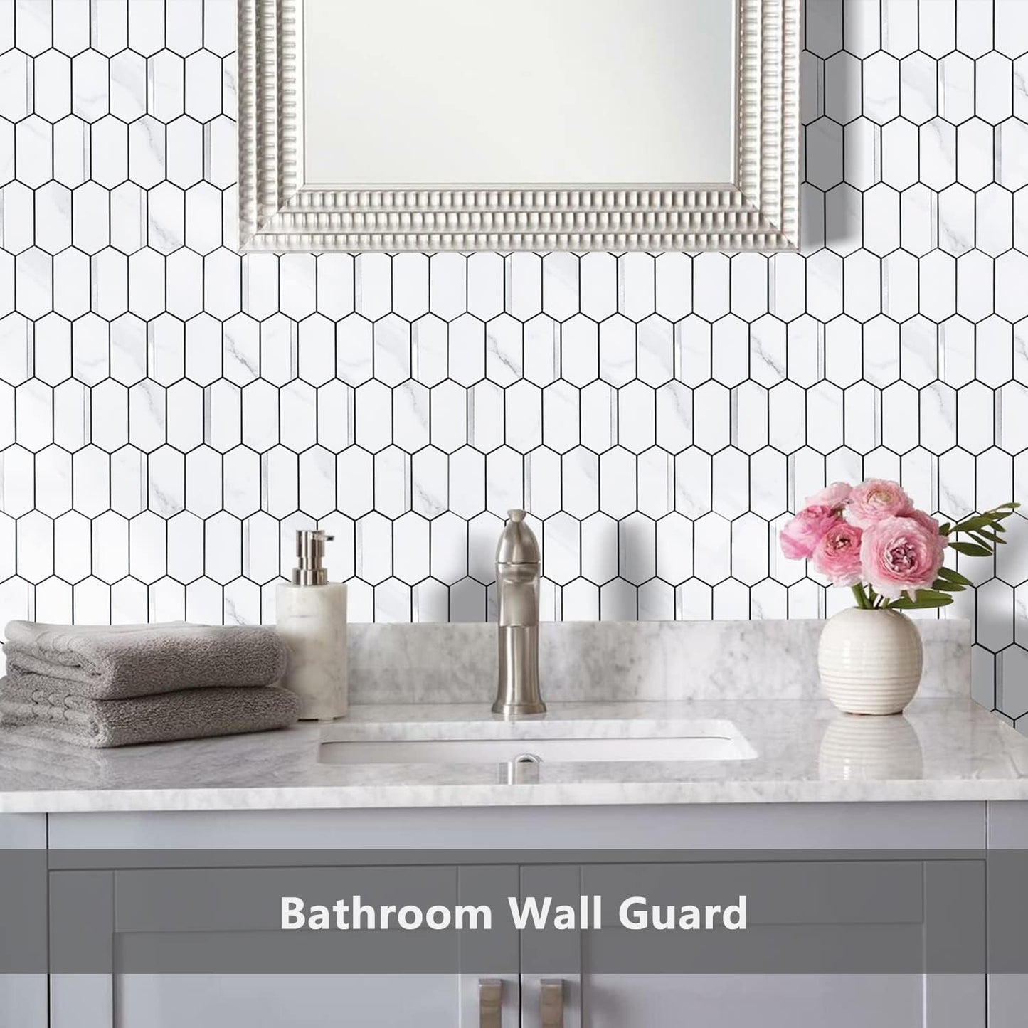 Vamos Tile Long Hexagon Peel and Stick Backsplash Tile - 10 Sheets Stick on Backsplash for Kitchen and Bathroom 12.4 x 12 Inch Glossy Wood Grain PVC Self Adhesive Mosaic Wall Tiles