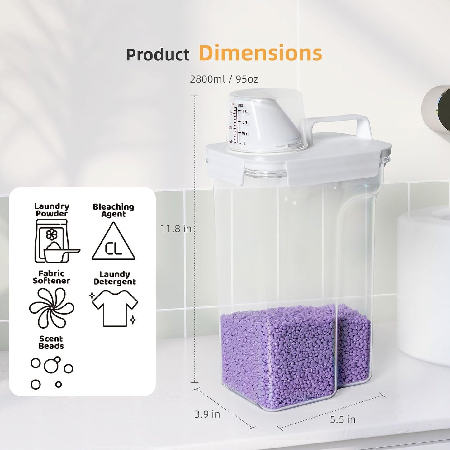 G2 GO2GETHER Laundry Detergent Container,2Pack -68oz Laundry Detergent Dispenser with 5 labels for Laundry Room, Laundry Scent Beads, Powder,Bleach,Soap,Fabric Softener Storage and Organization.