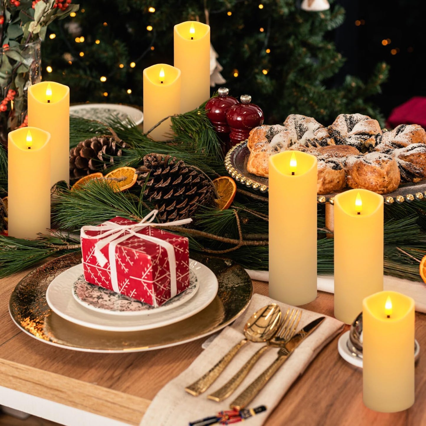 YOROXRG Set of 24 Waterproof Outdoor Flameless Candles, LED Candles with 4 Remote and Timer,(H 4" 5" 6" x D 2.2"),for Christmas,Halloween,Wedding,Festival