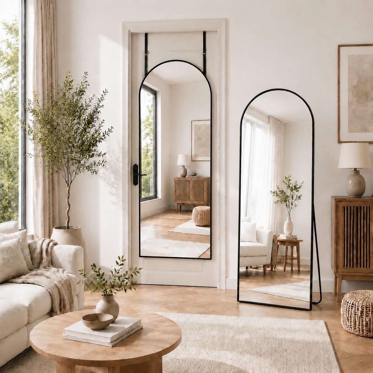 Antok 58" x19” Arched Full Length Floor Mirror, Gold Aluminum Frame, Free Standing/Wall Mount/Leaning for Bedroom, Living Room, Dressing Room