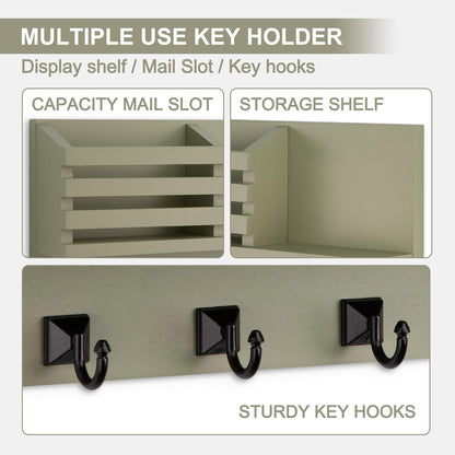 Key Holder Wall Mount, Mail Organizer for Wall with 5 Square Rustic Key Hooks Key Shelf Farmhouse Home Decor for Entryway