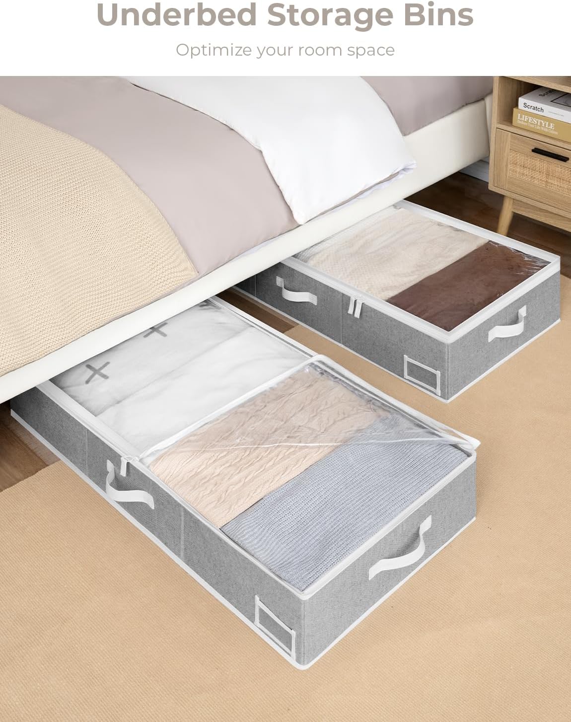StorageWorks Large Under Bed Storage Containers with Handles and Label Holder, 2 Pack Ultra-thick Fabric Underbed Bins, Closet Organizer for Clothes, Blankets, Sweater