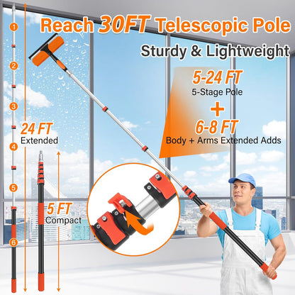 26FT High Reach Duster Cleaning Kit with 5-20 FT Extension Pole,High Ceiling Dusting and Window Cleaning Kit with Microfiber Feather Duster,Cobweb Duster,Ceiling Fan Duster,Window Squeegee Cleaner