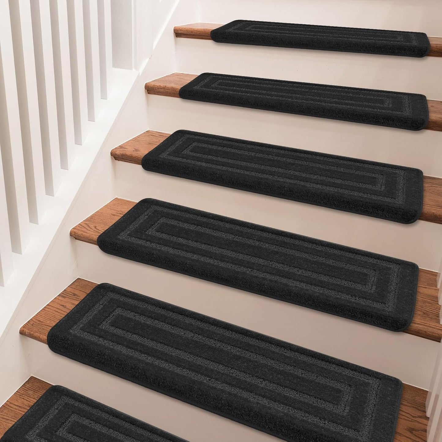 PURE ERA Carpet Stair Treads Tape Free Non Slip Indoor Stair Carpet Stair Protectors Pet-Friendly Non-Slip Skid Resistant Washable Reusable 8" x 30"(2 Pieces,Black)