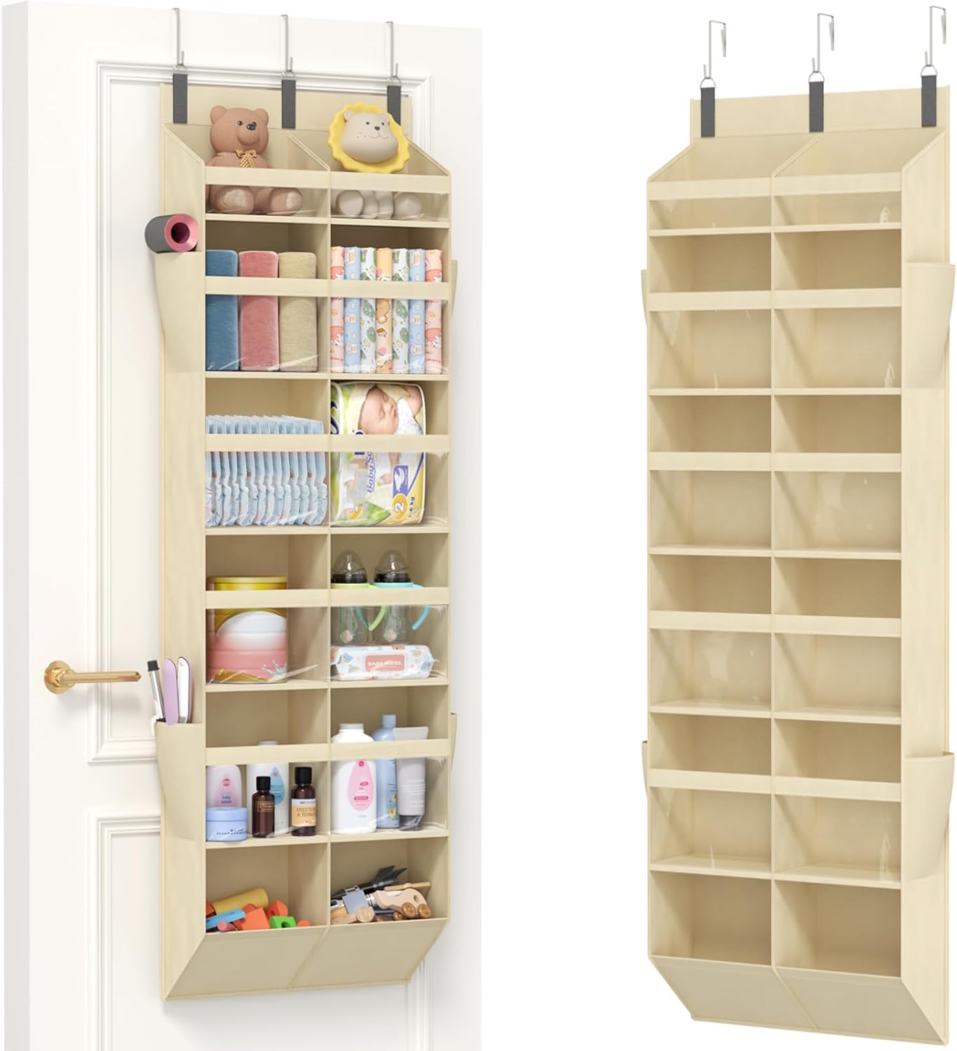 Lifewit 1 Pack Over the Door Organizer, 5 Section Clear Window Hanging Storage with 4 Side Pockets, Sturdy Anti Tilt 40 lbs Load Behind Door for Closet, Bedroom, Bathroom, Nursery, Dorm, Dark Gray