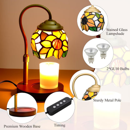 Candle Warmer Lamp with Timer Dimmer - Height Adjustable Wax Melt Warmer for Jar Candles, Blown Art Glass Candle Warming Lamp with 2 Bulbs Birthday Gifts for Mom Women Candle Holders for Home Decor