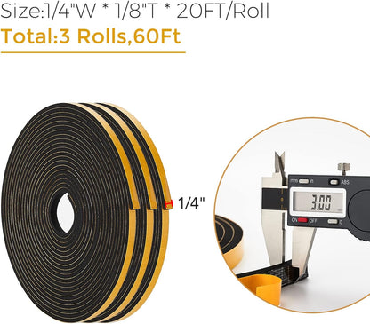 33 Feet Weather Stripping Door Seal- 1/2" Wide X 1/4" Thick Door Bottom Seal Strip High Density Foam Tape Adhesive Rubber Strip for Door Soundproofing,Window Insulation (1/2" x 1/4" x 33FT,Black)