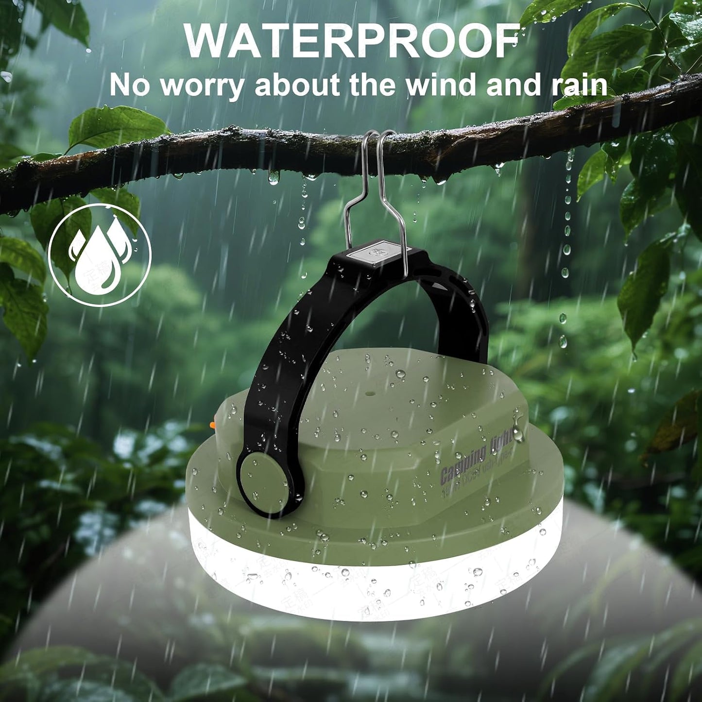 Camping Light Rechargeable, LED Camping Lantern for Power Outages, Waterproof Emergency Tent Light for Camping with Magnet Hook, Power Bank & Flashlight, 100W 6000mAh, Army Green