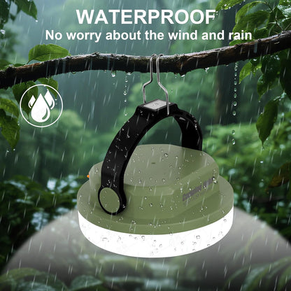 Camping Light Rechargeable, LED Camping Lantern for Power Outages, Waterproof Emergency Tent Light for Camping with Magnet Hook, Power Bank & Flashlight, 100W 6000mAh, Army Green