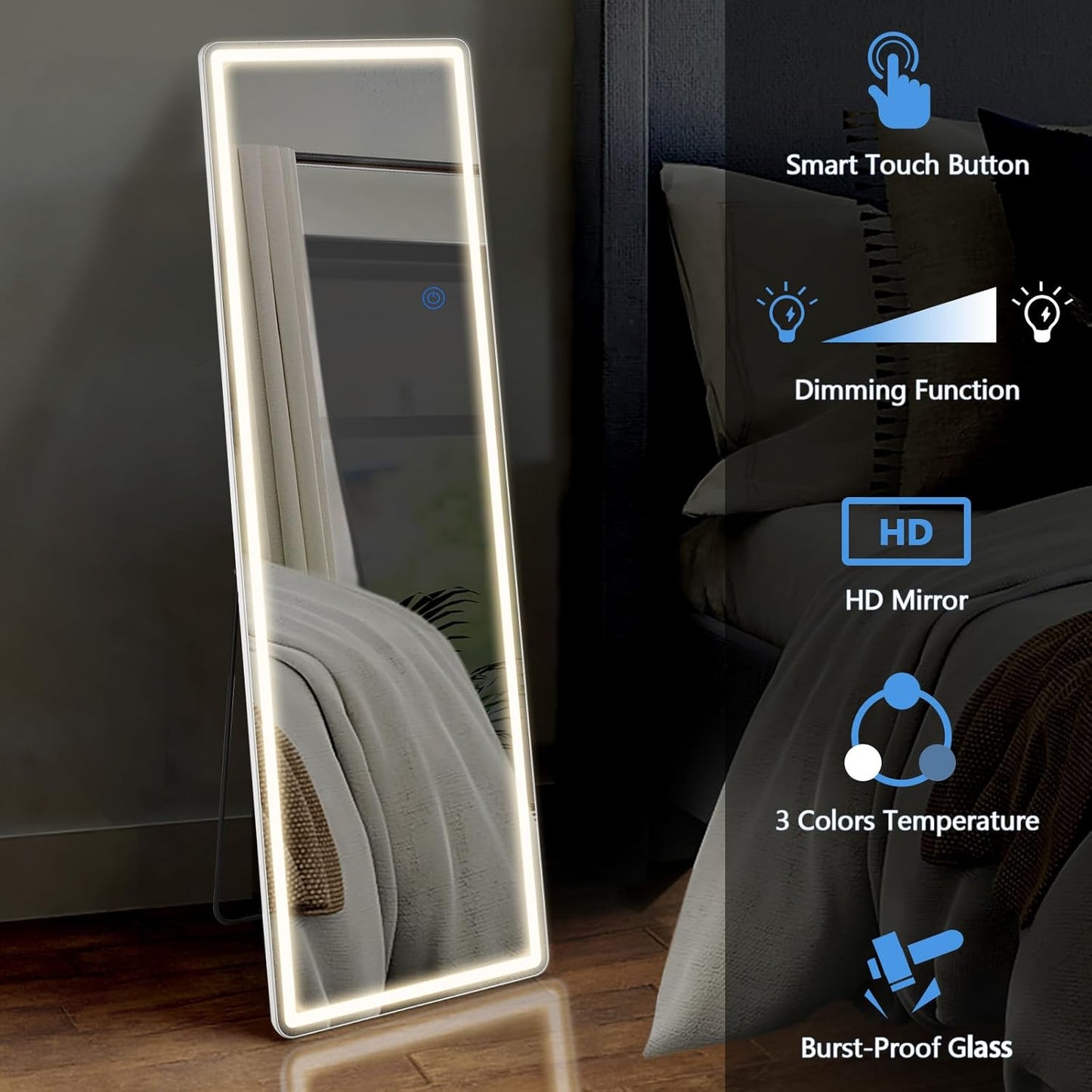 OLIXIS 64"x 21.5" Arched Mirror Full Length, Full Body Mirror with Stand, Hanging or Leaning for Wall, Floor Standing with Shatter-Proof Glass for Bedroom, Living Room, Long, Black