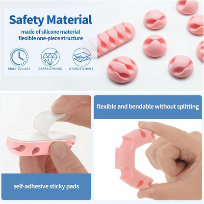 16Pcs Pink Silicone Cable Clips for iPhone Charger, USB, Computer Cables, Waltool Self-adhesive Desk Wire Management Cord Organizer Clips Keeper for Nightstand, Wall, Office, Home, Car